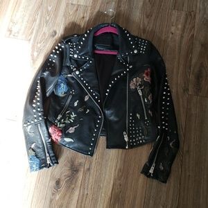 Blank NYC leather embroidered studded jacket